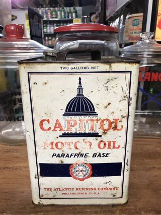 Htf Vintage Capitol Oil 2 Gallon Can Atlantic Sign Standard Esso Shell Sinclair