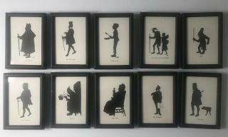 Vintage Charles Dickens Postcards Framed 1909 Set If 10 Silhouettes