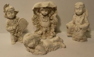Set Of 4 Native American Figurines - Plain White - Paintable Figurine Set