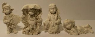 Set of 4 Native American Figurines - Plain White - Paintable Figurine Set 2