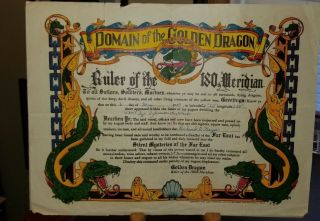 Domain Of The Golden Dragon Cert.  1949 Post Wwii Usns Sgt.  Sylvester Antolak