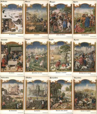 Set Of 12: Italian Months Of The Year Postcard Vintage Post Card