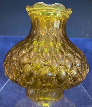 Vintage Amber Hurricane Kerosene Oil Lamp Quilted Diamond Glass Chimney