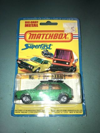 Mib Matchbox Superfast Volkswagen Vw Rabbit No.  7 Green Toy Car On Card Die - Cast