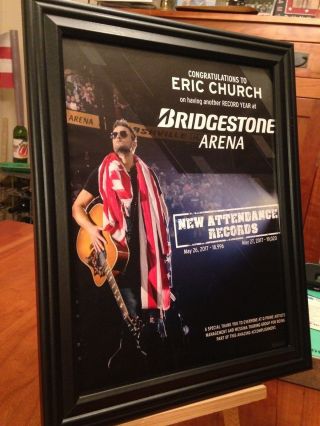 Big 10x13 Framed Eric Church " Live In Nashville 2017 " Concert Tour Lp Album Ad