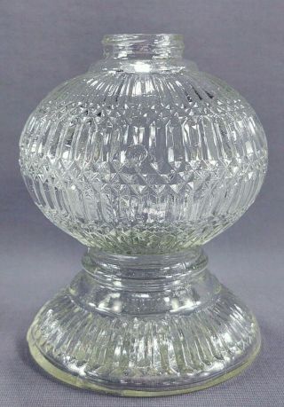 Vintage Clear Cut Pressed Glass Oil Kerosene Lamp Body Base Hong Kong 5 1/2 "