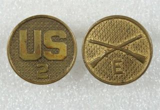 Army Enlisted Collar Disc: Co.  E,  2nd Infantry Set,  1930 
