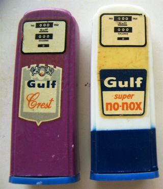 Gulf Crest & No Nox Gasoline Advertising Gas Pump Salt & Pepper Shakers 1960s