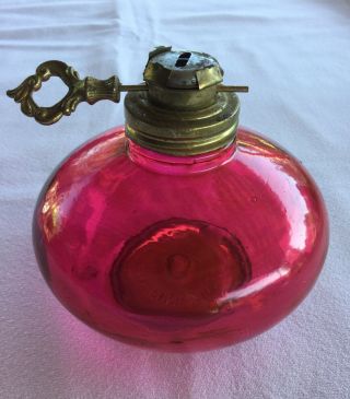 Vintage Rose Colored Glass Oil Lamp Small Made In Hong Kong Base Only