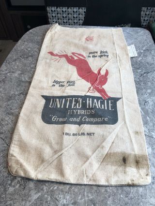 Vintage United Hagie Hybrid Seed Corn Sack Des Moines Iowa Bag Cloth Farm Feed