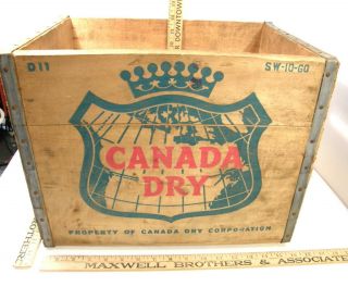Vintage 1960 Canada Dry Advertising Wooden Crate Box Sturdy Cool Storage