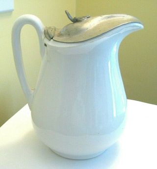 Vintage Ironstone Syrup Pitcher W/pewter Lid