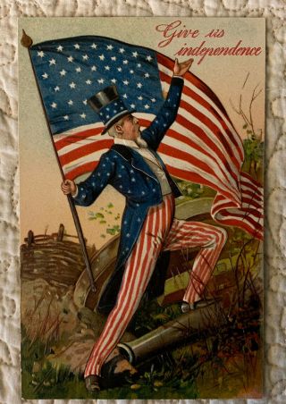Vintage Antique Patriotic Uncle Sam Give Us Independence Postcard