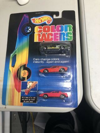 Hot Wheels 1987 Color Racers - Police Taxi,  Ferrari 308 & T - Top Tbird Card 5607