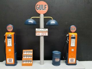 " Gulf " Gas Pump Island Display W/ Gas Price Sign,  1:18th,  Hand Crafted,