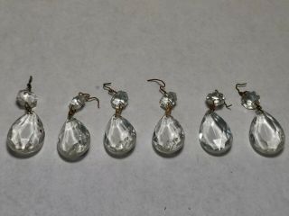 6 Clear Glass Crystal Prisms 1.  5 " Faceted Teardrop & Diamond Faceted Bead Lamps