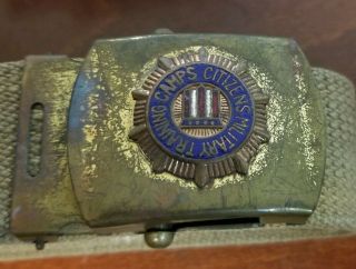 Vintage Brass Cmtc Citizens Military Training Camp Belt Buckle With Org Belt