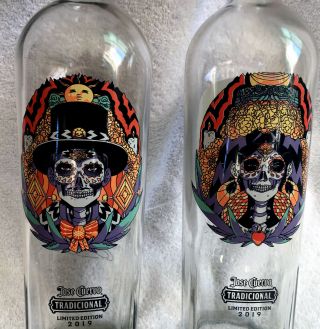 2 Jose Cuervo Tradicional Tequila 2019 Day Of The Dead Empty Bottles Man Woman