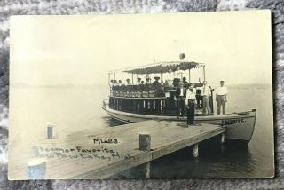 Real Photo Postcard Rppc Steamer Favorite Paw Paw Lake Michigan Mi 1912