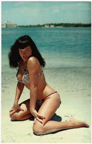 Vintage 1950s Oversized Postcard Pin - Up Icon Bettie Page Bunny Yeager Photograph