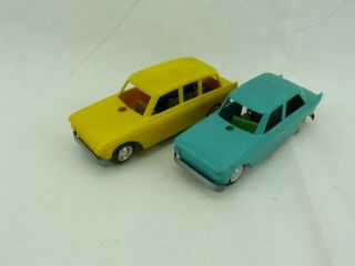 Vintage Ussr Soviet Set 2 Wind Up Toy Cars Diecast And Plastic Race Track 2386