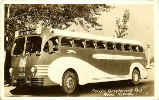 Pacific Greyhound Bus,  Reno Nevada To San Francisco,  Ca,  Rppc,  Postcard,  Rpo