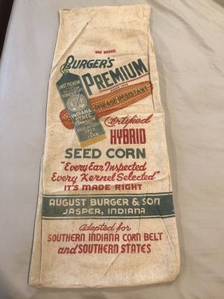 Vintage Burgers Hybrid Seed Corn Cloth Sack Bag 1950 