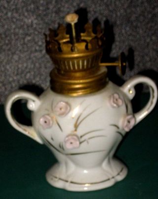 Vintage Mini Relco Creation Porcelain Oil Lamp - No Globe 4 " H Vguc Wick Japan