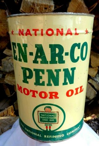 Vintage 5 Quart National En - Ar - Co Penn Motor Oil Can Advertising Tin Enarco