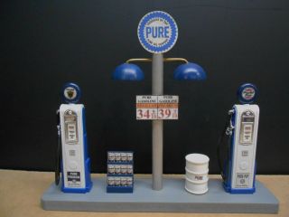 " Pure " Gas Pump Island Display W/gas Price Sign,  1:18th,  Hand Crafted,