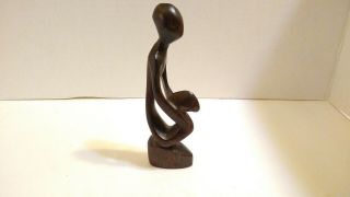 Hand Carved Dark Wood Statue African Art Figure Mother And Child