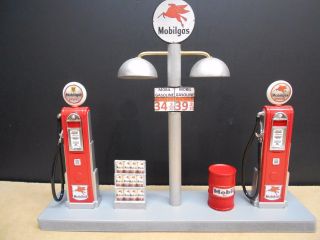 " Mobil " Gas Pump Island Display W/gas Price Sign,  1:18th,  Hand Crafted,