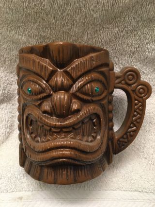 Vintage Treasure Craft Hawaiian Tiki Mug / Green Eyes