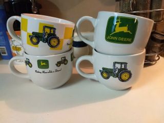 Vintage Gibson John Deere Tractor Large Ceramic Coffee Mugs Cup Soup Bowls