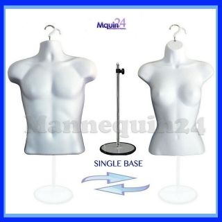 Male & Female Torso Dress Form Mannequin Set White,  2 Hangers,  1 Stand