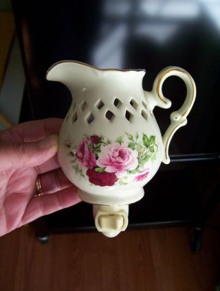 Formalities By Baum Bros.  Porcelain Roses Pitcher Night Light Shabby Chic