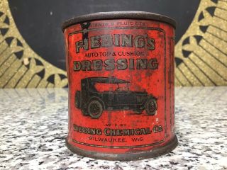 Vintage Fiebing Auto Top Dressing Gas Station Oil Car Advertising Sign Tin Can