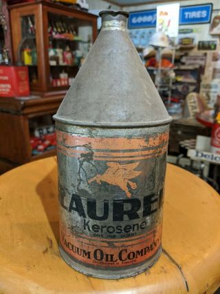 Vintage Rare Socony Vacuum Mobil Pegasus Laurel Kerosene Cone Top Can