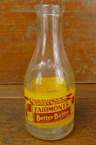 Vintage Fairmont Creamery Co Better Butter Ice Cream Glass One Quart Milk Bottle