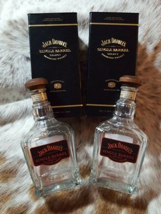 2 Twin 3/12/15 Jack Daniels Single Barrel Empty 750ml Bottles & Hard Box W/lid