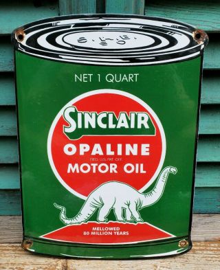 Vintage Sinclair Opaline Oil Can Gasoline / Motor Oil Porcelain Gas Pump Sign