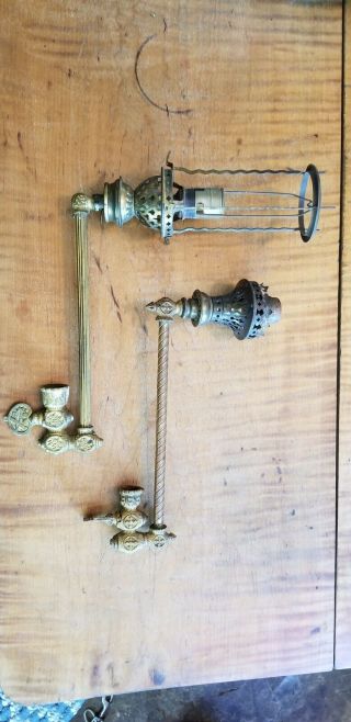 Two Antique Gas Light Lamps,  Arms,  Burners
