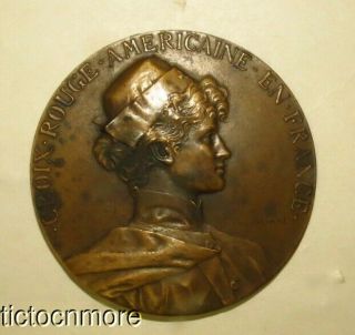 Post Wwi 1926 Us American Red Cross In France Bronze Desk Medal 2 3/4 "