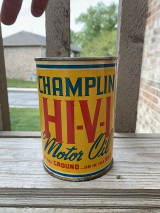 Vintage Champlin Quart Oil Can Empty Metal