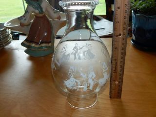 Vintage Clear Glass Hurricane Lamp Chimney White Flamenco Dancers Clear Globe