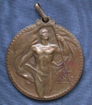 Liberty Style Italian Bronze Medal " T.  C.  I.  " Touring Club Italiano