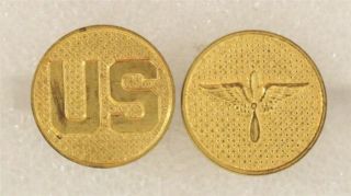 Army Enlisted Collar Disc: Us & Air Service Set - Type Ii Gilt,  1920/30 