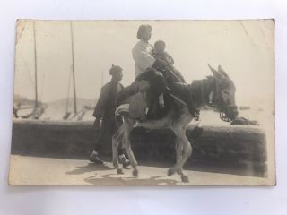 Old Vintage Chinese Woman & Child On A Donkey Wei Hai Wei China? Postcard