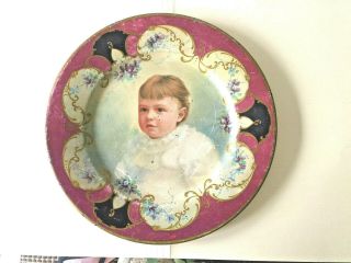 Vienna Art Plate.  Anger Baking Co.  Lithographed Tin Christmas Premium 1905 10 "