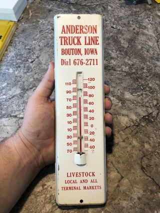 Vintage Anderson Truck Line Bouton Iowa Livestock Cattle Pigs Thermometer Sign